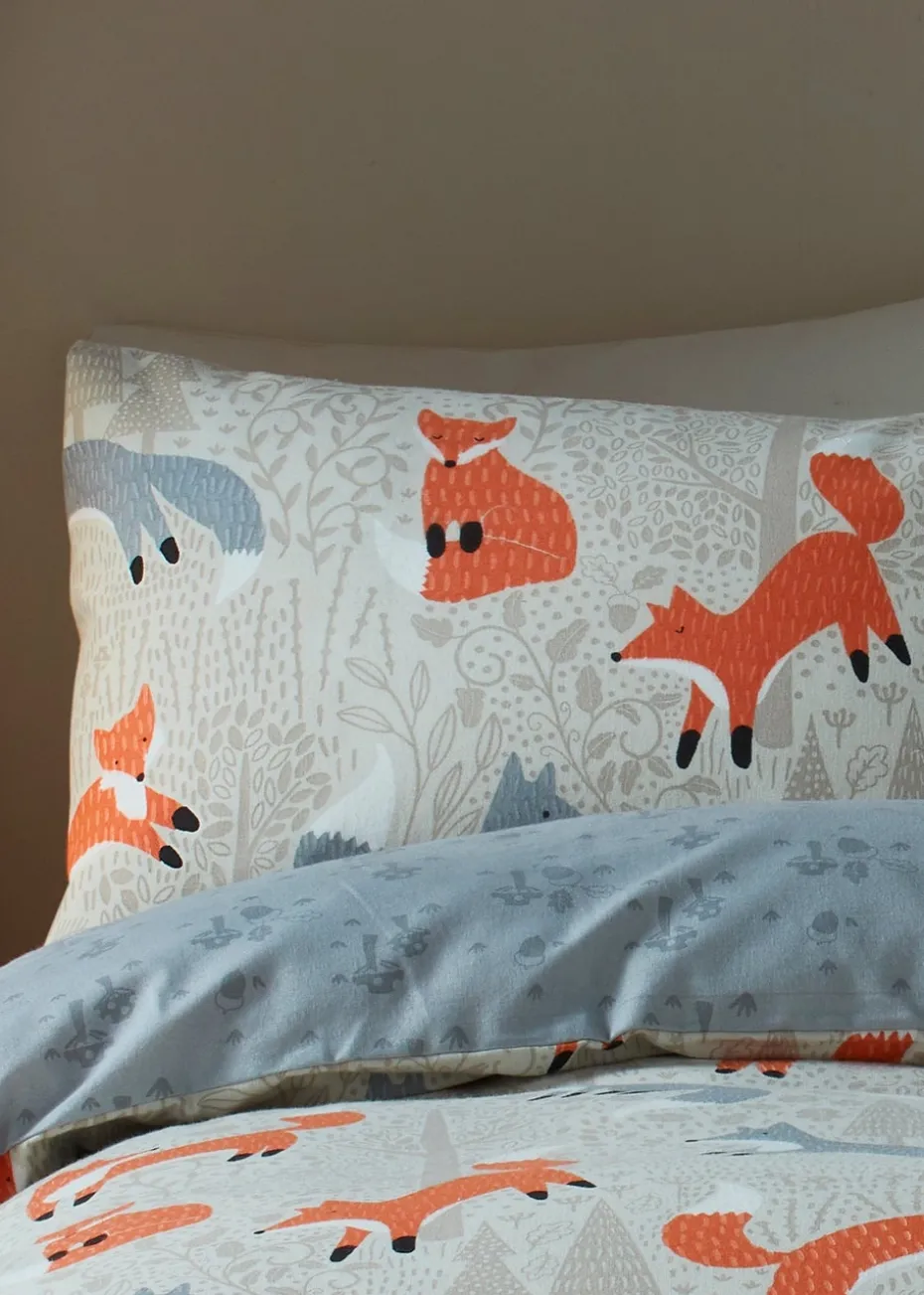 Fusion Foraging Fox Brushed Cotton Natural Duvet Cover Set