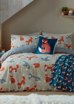 Fusion Foraging Fox Brushed Cotton Natural Duvet Cover Set