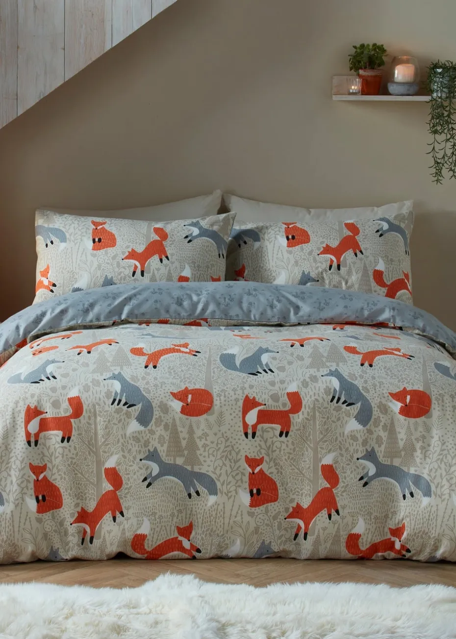 Fusion Foraging Fox Brushed Cotton Natural Duvet Cover Set