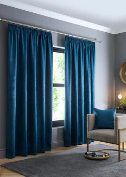Fusion Galaxy Dim out Woven Blue Pencil Pleat Curtains