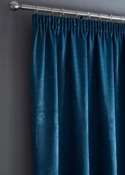 Fusion Galaxy Dim out Woven Blue Pencil Pleat Curtains