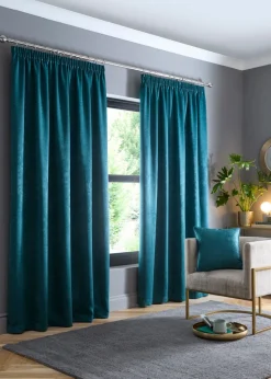 Fusion Galaxy Dim out Woven Green Pencil Pleat Curtains
