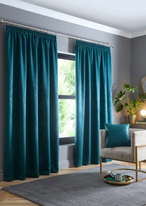 Fusion Galaxy Dim out Woven Green Pencil Pleat Curtains