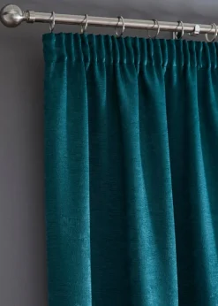 Fusion Galaxy Dim out Woven Green Pencil Pleat Curtains