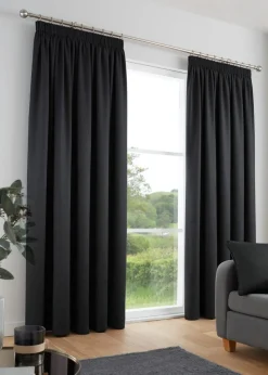Fusion Galaxy Dimout Black Pencil Pleat Curtains