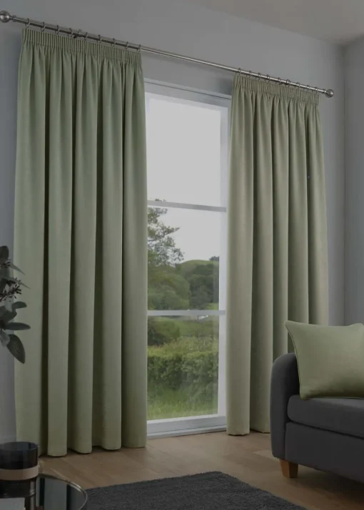 Fusion Galaxy Dimout Green Pencil Pleat Curtains