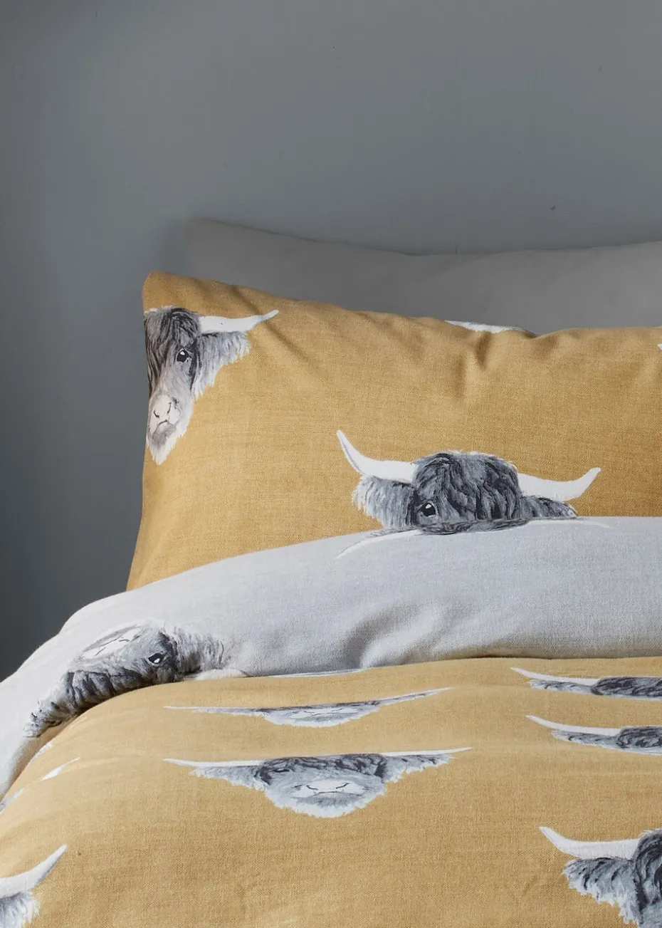 Fusion Highland Cow Brushed Cotton Yellow Duvet Cover Set