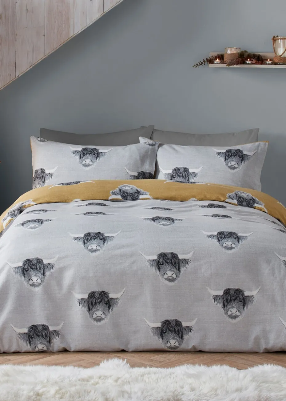 Fusion Highland Cow Brushed Cotton Yellow Duvet Cover Set