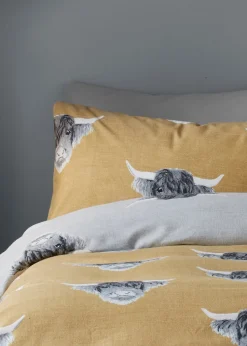 Fusion Highland Cow Brushed Cotton Yellow Duvet Cover Set