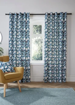 Fusion Luna Blue Eyelet Curtains
