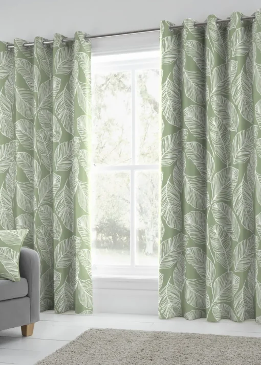 Fusion Matteo Green Eyelet Curtains
