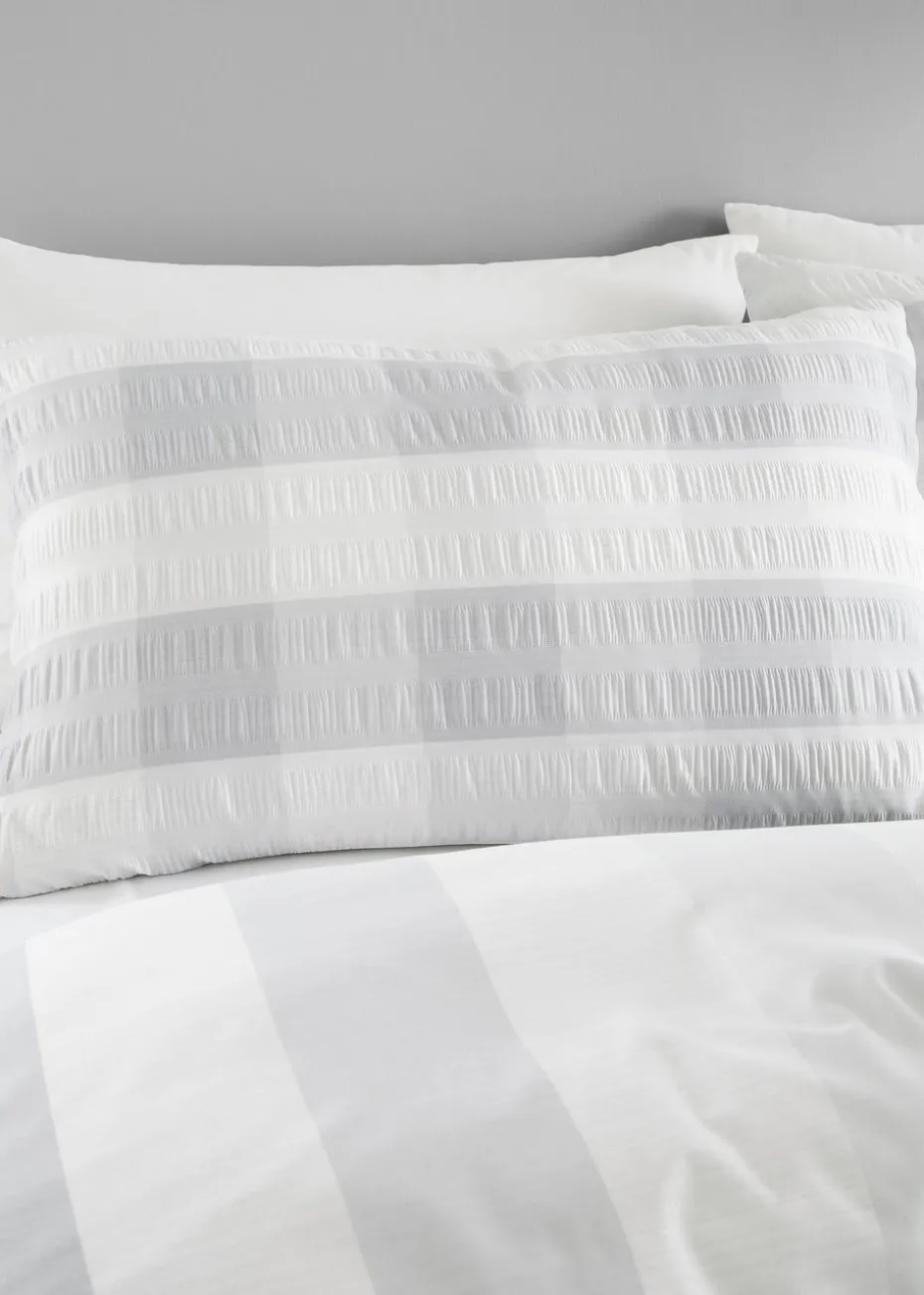 Fusion Seersucker Gingham Brushed Cotton Silver Duvet Cover Set