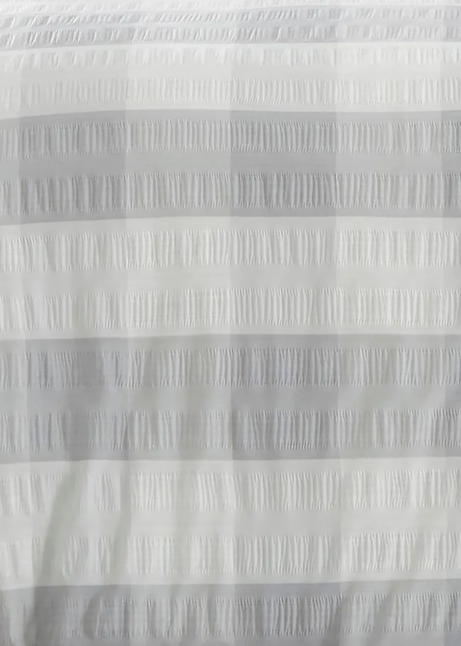 Fusion Seersucker Gingham Brushed Cotton Silver Duvet Cover Set