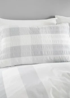 Fusion Seersucker Gingham Brushed Cotton Silver Duvet Cover Set