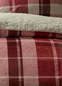 Fusion Snug Mulford Check Red Plush Duvet Cover Set