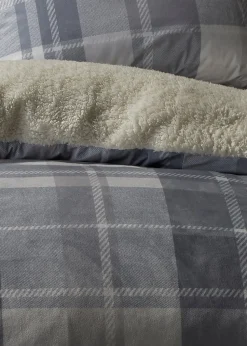 Fusion Snug Mulford Check Grey Plush Duvet Cover Set