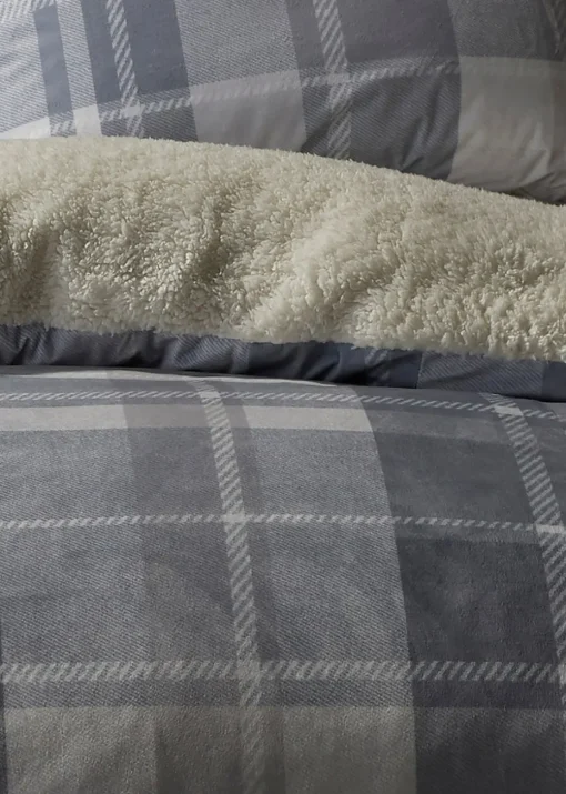 Fusion Snug Mulford Check Grey Plush Duvet Cover Set