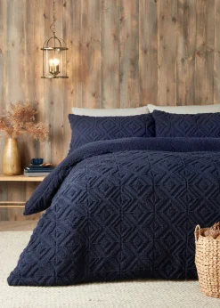 Fusion Snug Romo Navy Pinsonic Fleece Duvet Cover Set