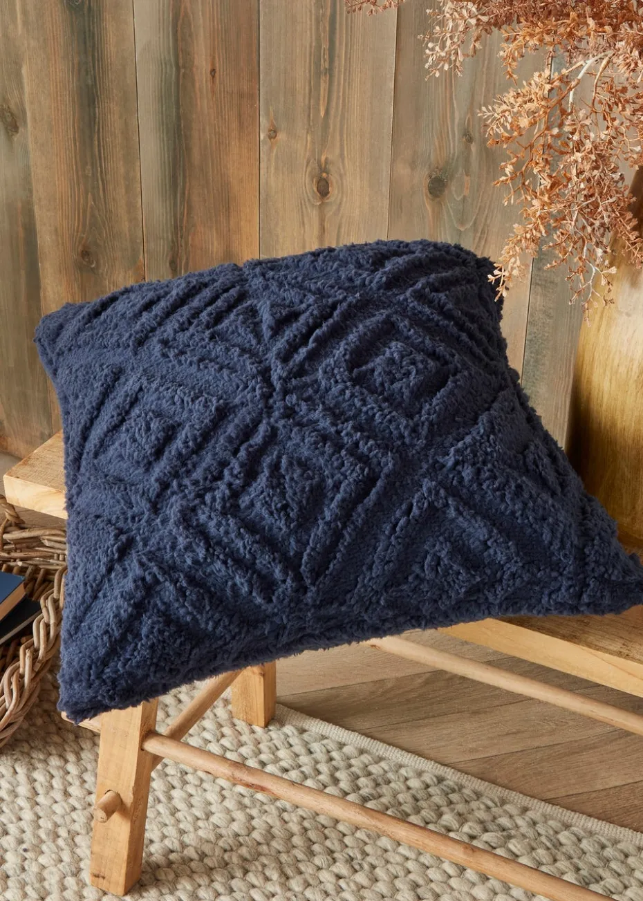Fusion Snug Romo Navy Pinsonic Fleece Filled Cushion (43cm x 43cm)