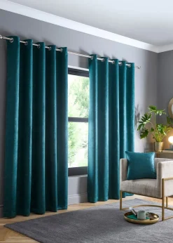 Fusion Strata Dim out Woven Green Eyelet Curtains