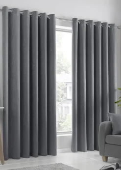 Fusion Strata Dimout Grey Eyelet Curtains