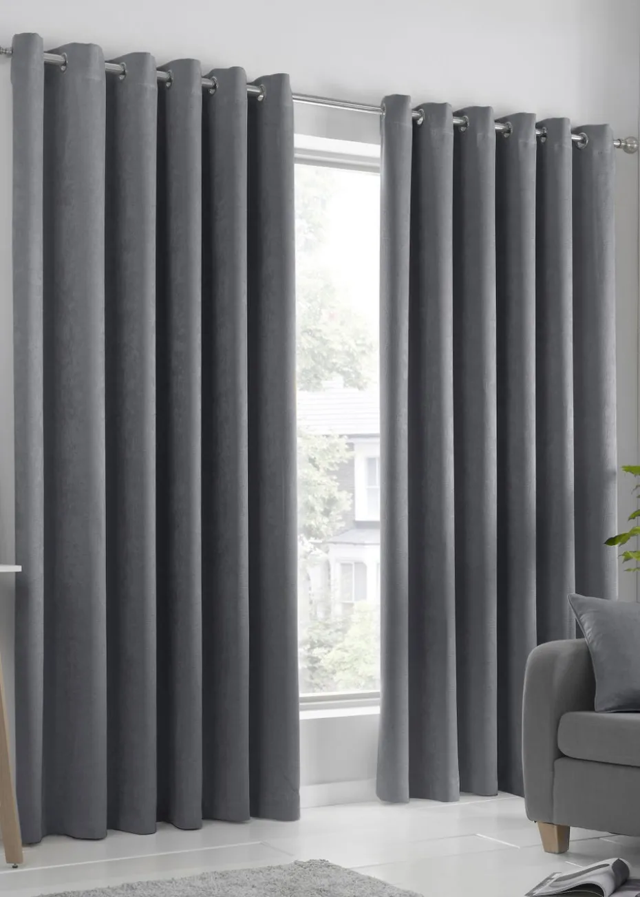 Fusion Strata Dimout Grey Eyelet Curtains