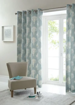 Fusion Woodland Trees Blue Eyelet Curtains