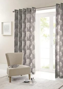 Fusion Woodland Trees Grey Eyelet Curtains