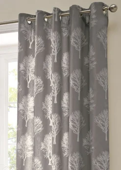 Fusion Woodland Trees Grey Eyelet Curtains