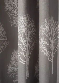 Fusion Woodland Trees Grey Eyelet Curtains