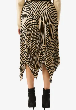 Gini London Beige Assymetric Hem Pleated Midi Skirt