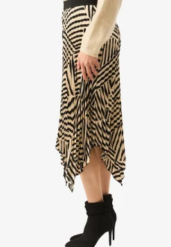 Gini London Beige Assymetric Hem Pleated Midi Skirt