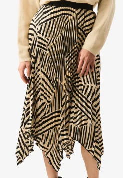 Gini London Beige Assymetric Hem Pleated Midi Skirt