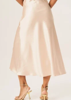 Gini London Beige Satin Bias Cut Midi Skirt