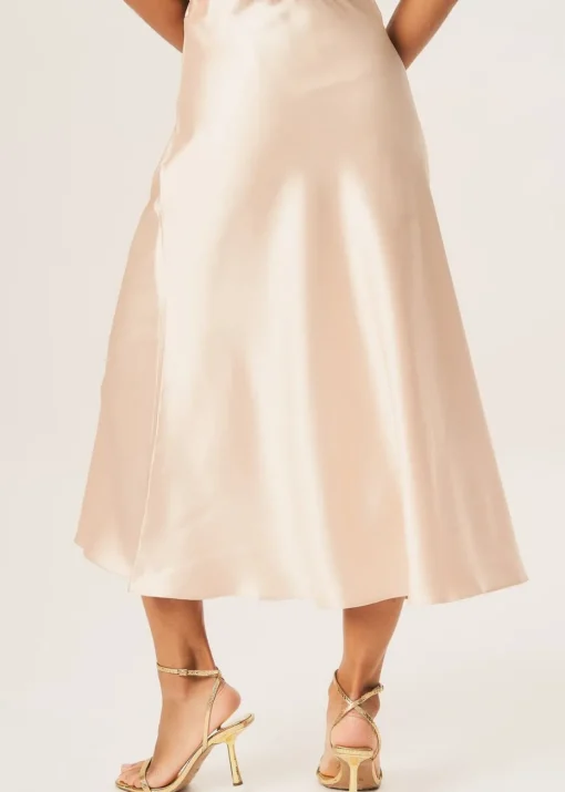 Gini London Beige Satin Bias Cut Midi Skirt