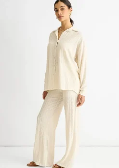 Gini London Beige Textured Oversized Long Sleeves Shirt