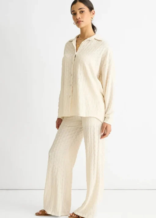 Gini London Beige Textured Oversized Long Sleeves Shirt