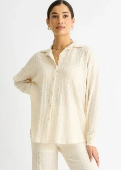 Gini London Beige Textured Oversized Long Sleeves Shirt