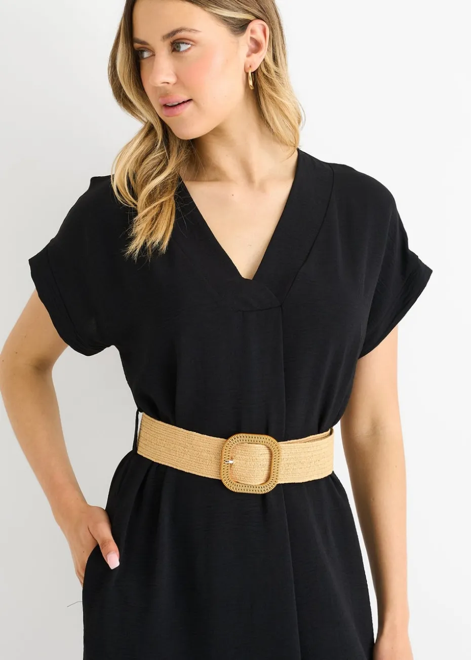 Gini London Black Air Flow Belted Oversized Dress