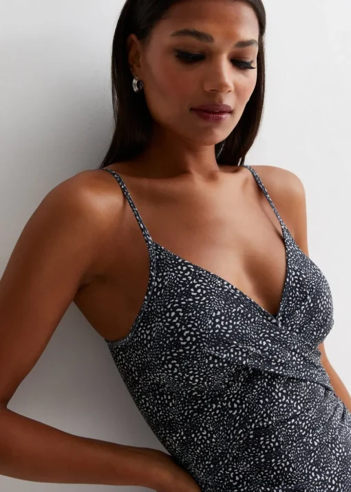Gini London Black Animal Tummy Control Ruched Swimsuit