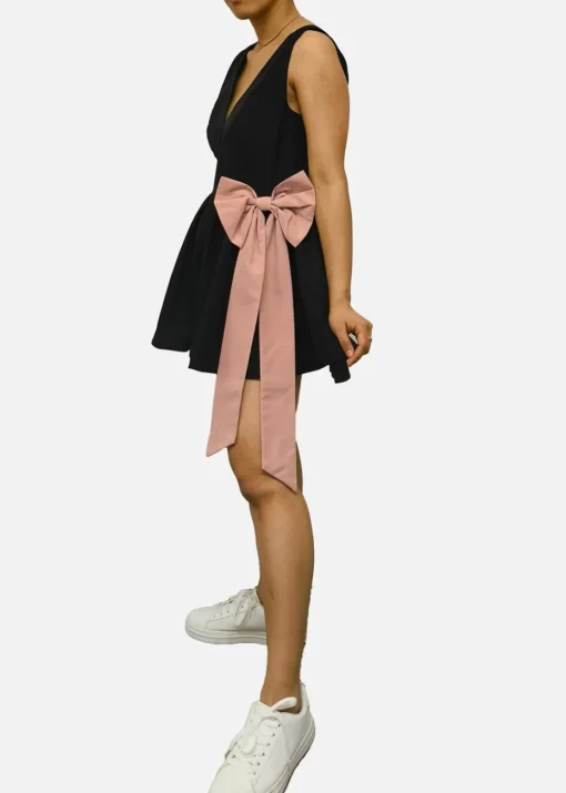 Gini London Black Bow Detail Puff Skort Playsuit