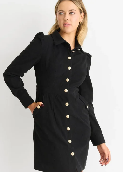 Gini London Black Corduroy Mini Shirt Dress