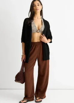 Gini London Black Crochet Knit Edge to Edge Cardigan