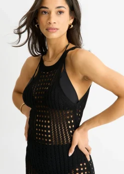 Gini London Black  Crochet Knit Bodycon Slit Dress