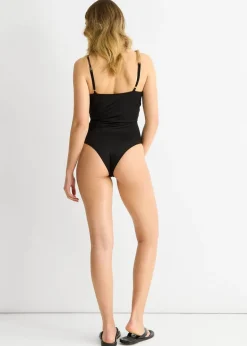 Gini London Black Crochet Textured Tie Front Cutout Swimsuit