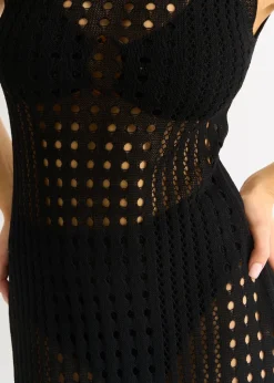 Gini London Black Crochet Knit Bodycon Midi Dress