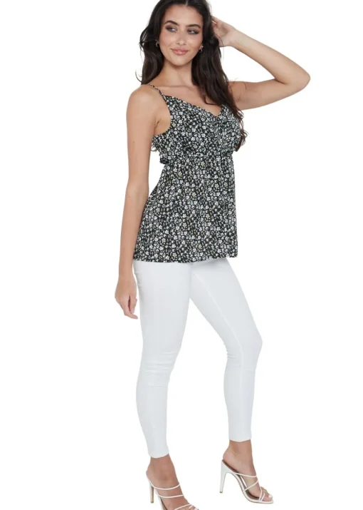 Gini London Black Floral Strappy Cami Top