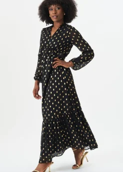 Gini London Black Foil Print Ruffle Midi Dress