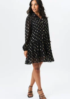 Gini London Black Foil Print Smock Shirt Dress