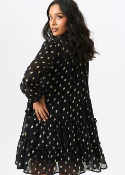 Gini London Black Foil Print Smock Shirt Dress